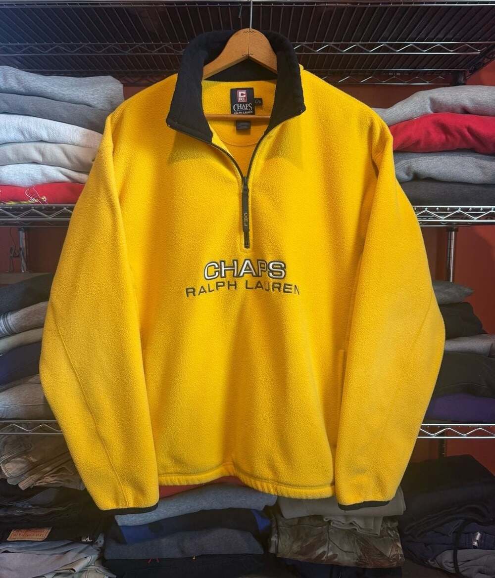 Chaps Ralph Lauren Fleece Pullover Size L Yellow Quarter Zip